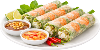 Gỏi cuốn, tôm, bún, rau sống, bánh tráng, nước chấm, tương đậu phộng, chanh, ớt, món khai vị, đĩa trắng, tươi ngon, vietnamese fresh spring rolls, shrimp, rice vermicelli
