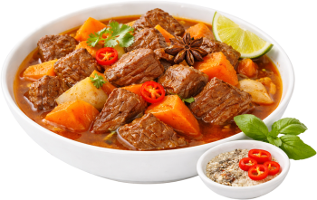 Bò kho, thịt bò, cà rốt, quế hồi, húng quế, chanh, muối tiêu ớt, món hầm, bát trắng, vietnamese beef stew, beef, carrot, star anise, basil, lime, salt and pepper chili, stew, white bowl