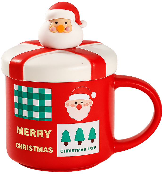 Cốc giáng sinh ông già noel, cốc có nắp, màu đỏ, trang trí, quà tặng, christmas santa mug, lidded cup, red color, decoration, gift