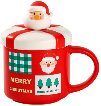 Cốc giáng sinh ông già noel, cốc có nắp, màu đỏ, trang trí, quà tặng, christmas santa mug, lidded cup, red color, decoration, gift