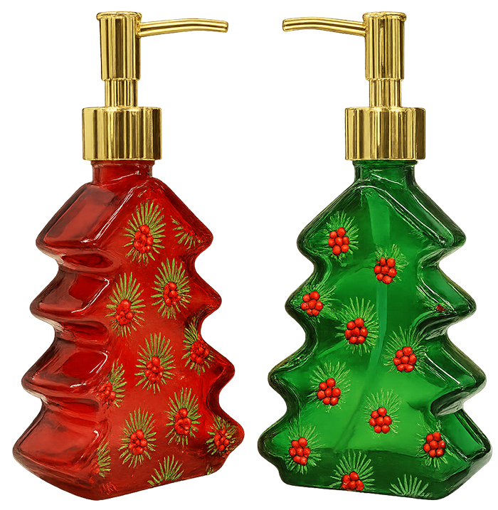 Bình đựng xà phòng, cây thông, trang trí phòng tắm, màu đỏ, màu xanh lá, lễ hội, soap dispenser, christmas tree, bathroom decor, red color, green color, festive