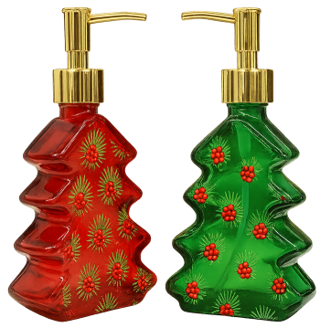 Bình đựng xà phòng, cây thông, trang trí phòng tắm, màu đỏ, màu xanh lá, lễ hội, soap dispenser, christmas tree, bathroom decor, red color, green color, festive