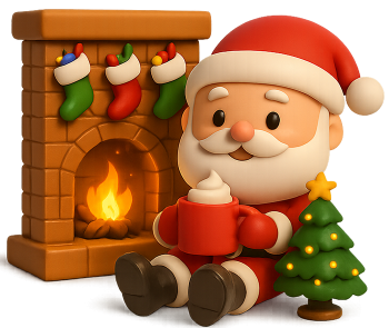Ông già noel, giáng sinh, noel, hoạt hình, chibi, lò sưởi, vớ giáng sinh, cây thông, đồ họa 3d, ông già noel uống, Santa claus, christmas, xmas, cartoon, chibi, fireplace, christmas stockings, pine tree 2