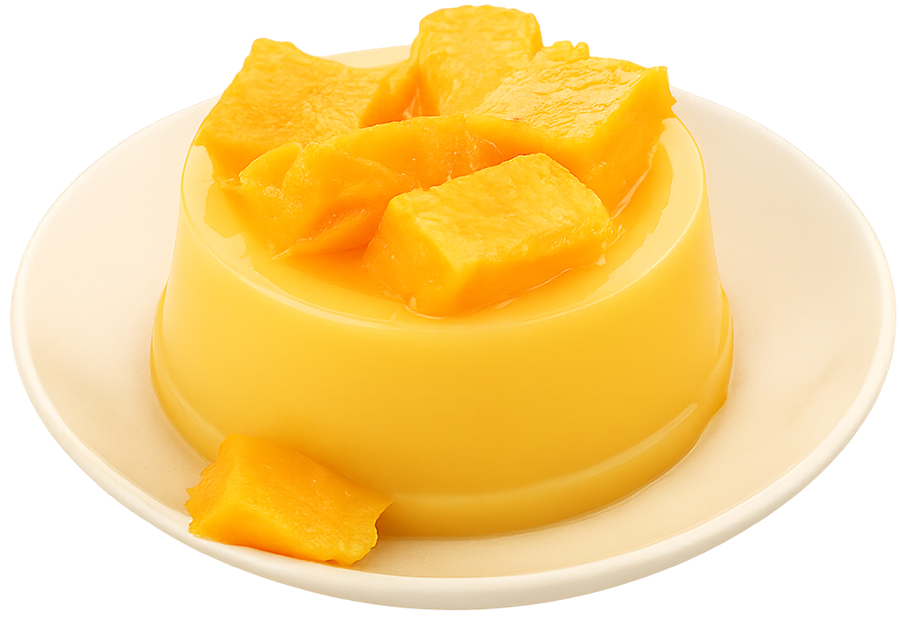 Pudding xoài, pudding vàng, món tráng miệng, xoài miếng, mango pudding, yellow pudding, dessert, mango chunks