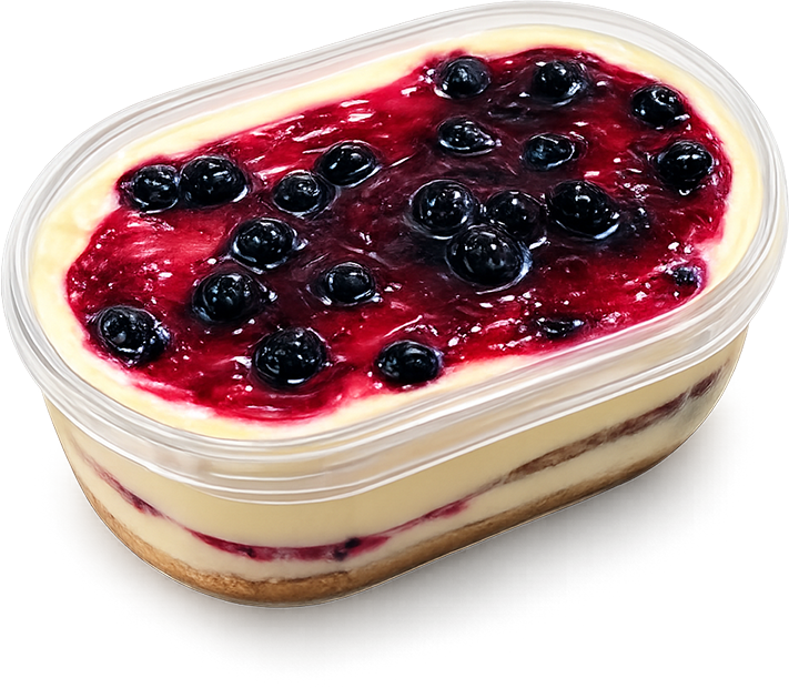 Tiramisu việt quất, bánh ngọt, món tráng miệng, hộp nhựa, góc chụp nghiêng, quả việt quất, lớp bánh, kem phô mai, blueberry tiramisu, sweet cake, dessert, plastic box, angle shot, blueberry, cake layers, cream cheese