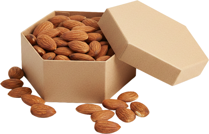 Hạnh nhân, hạt, thực phẩm, hộp giấy, lục giác, màu nâu, đơn giản, almond, nut, food, paper box, hexagon, brown, simple