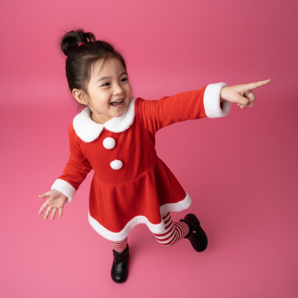 Bé gái, trẻ em, giáng sinh, trang phục giáng sinh, váy đỏ, vui vẻ, asian girl, child, christmas, christmas outfit, red dress, cheerful