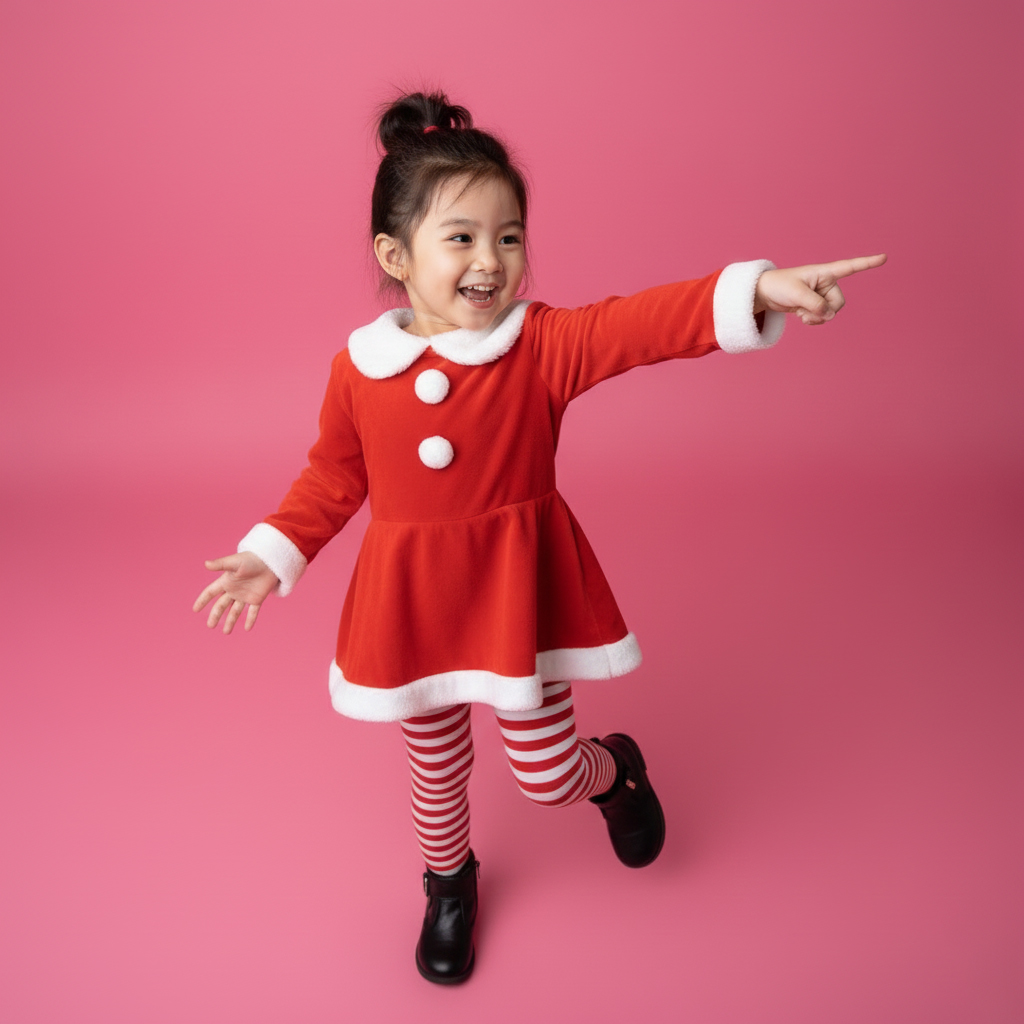 Bé gái, trẻ em, giáng sinh, trang phục giáng sinh, váy đỏ, vui vẻ, asian girl, child, christmas, christmas outfit, red dress, cheerful