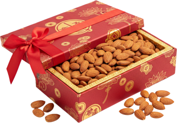 Hạnh nhân, hạt, thực phẩm, hộp quà, quà tết, màu đỏ, nơ, hoa văn vàng, tết nguyên đán, almond, nut, food, gift box, tet gift, red, bow, golden pattern, lunar new year 5