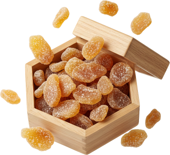 Mứt gừng, kẹo dẻo, hộp gỗ, rơi, thực phẩm, ăn vặt, phủ đường, màu vàng, ginger jam, gummy candy, wooden box, falling, food, snack, sugar coated, yellow