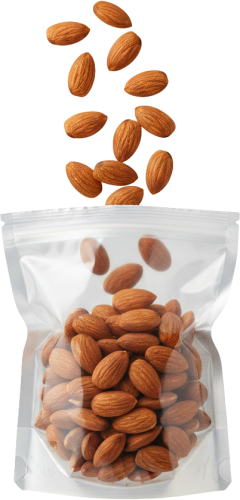 Hạt hạnh nhân, hạt, túi zip, rơi, thực phẩm, ăn vặt, màu nâu, túi nhựa, almond, nut, ziplock bag, falling, food, snack, brown, plastic bag