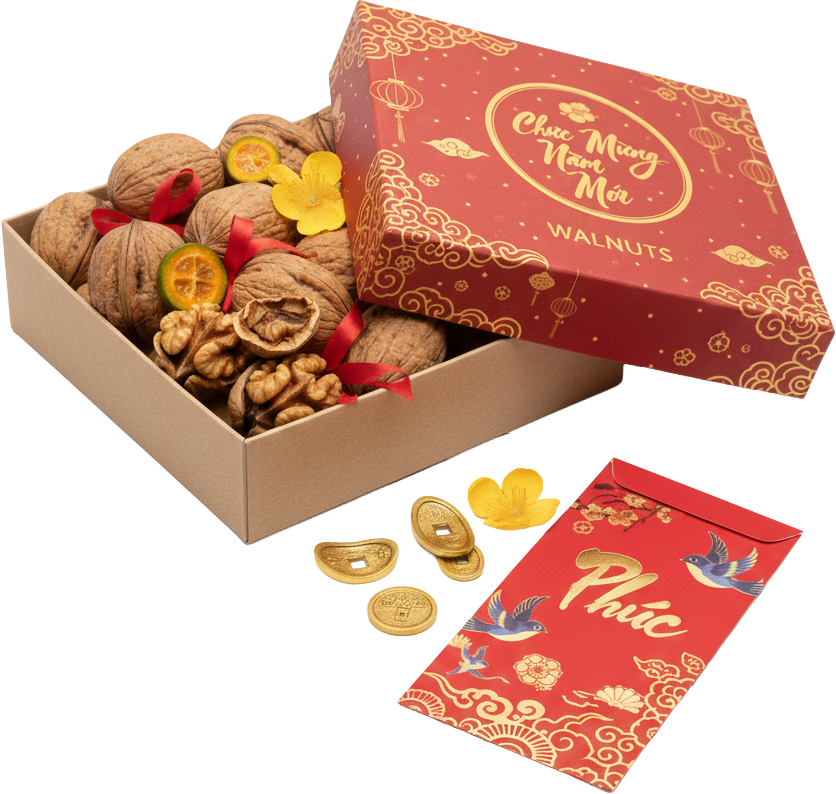 Quả óc chó, hạt, thực phẩm, hộp quà, bao lì xì, chúc mừng năm mới, đồng tiền vàng, tết nguyên đán, màu đỏ, walnut, nut, food, gift box, red envelope, happy new year, gold coin, lunar new year, red