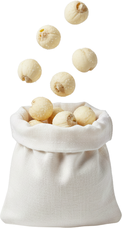 Hạt sen, sấy giòn, túi vải trắng, hạt rơi, ăn vặt, quà tặng, thực phẩm, Dried lotus seeds, crispy, white canvas bag, falling seeds, snack, gift, food