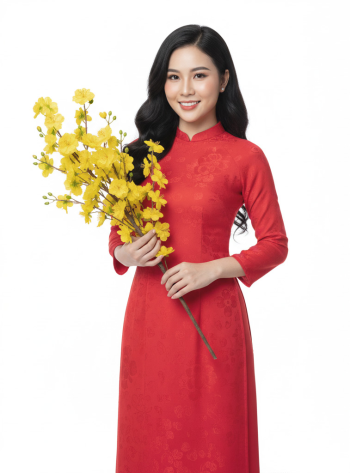 Cô gái, áo dài đỏ, truyền thống, girl, red ao dai, tradition 2