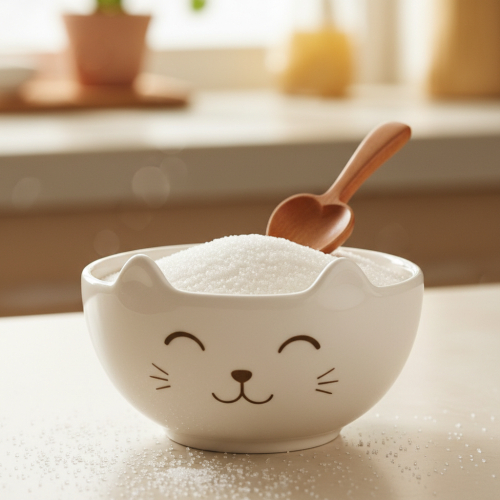 một chén có đựng đường cát, hình ảnh dễ thương, thu hút...