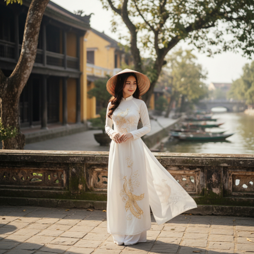 Cô gái mặc áo dài . Với đặc điểm phong cách thực tế . Nếu...