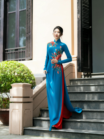 Áo dài, áo dài Việt Nam, áo dài màu xanh dương, con gái, girl, truyền thống, Việt Nam - Đậu Photograph 3