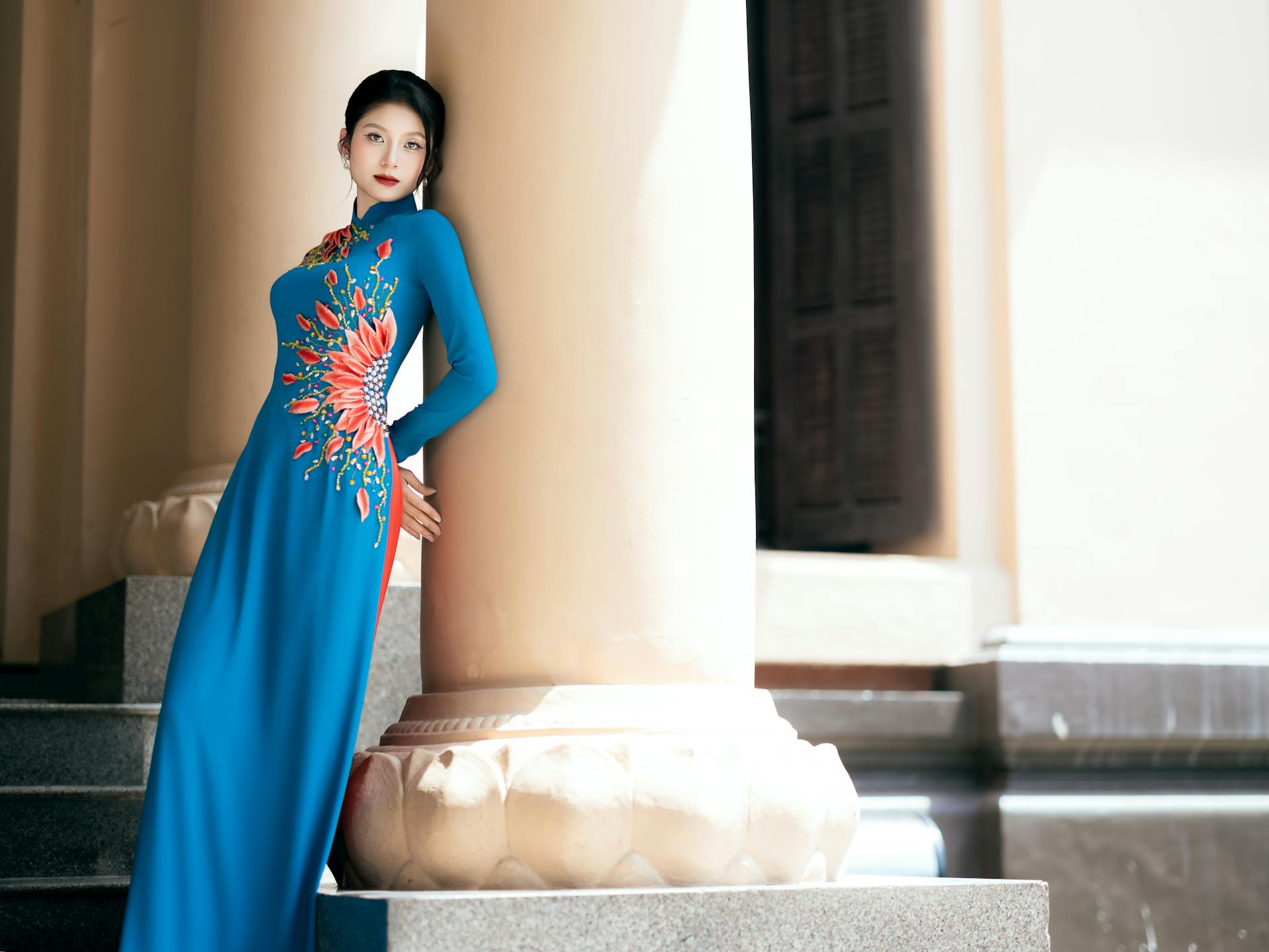 Áo dài, áo dài Việt Nam, áo dài màu xanh dương, con gái, girl, truyền thống, Việt Nam - Đậu Photograph 2
