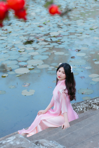 Áo dài hồng, áo dài, tết, xuân, cô gái, con gái ôm hoa, hoa, flower, girl - Sơn Ngọc 8