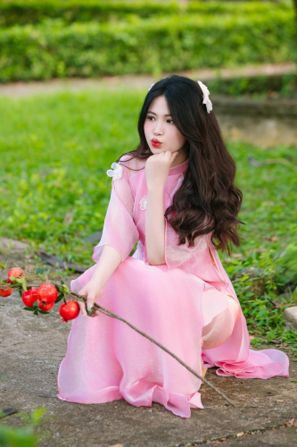 Áo dài hồng, áo dài, tết, xuân, cô gái, con gái ôm hoa, hoa, flower, girl - Sơn Ngọc 4