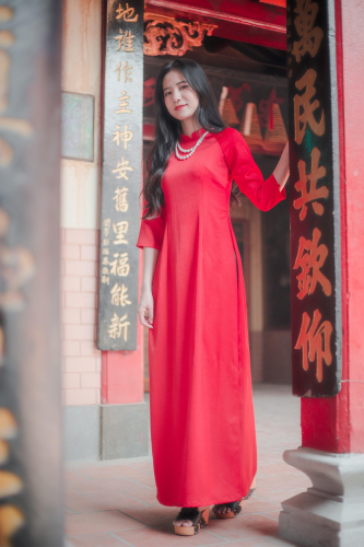 Áo dài đỏ, cô gái, không khí tết, dạo phố tết, truyền thống, red ao dai, girl, Tet atmosphere, strolling through Tet streets, tradition. - PillyNG