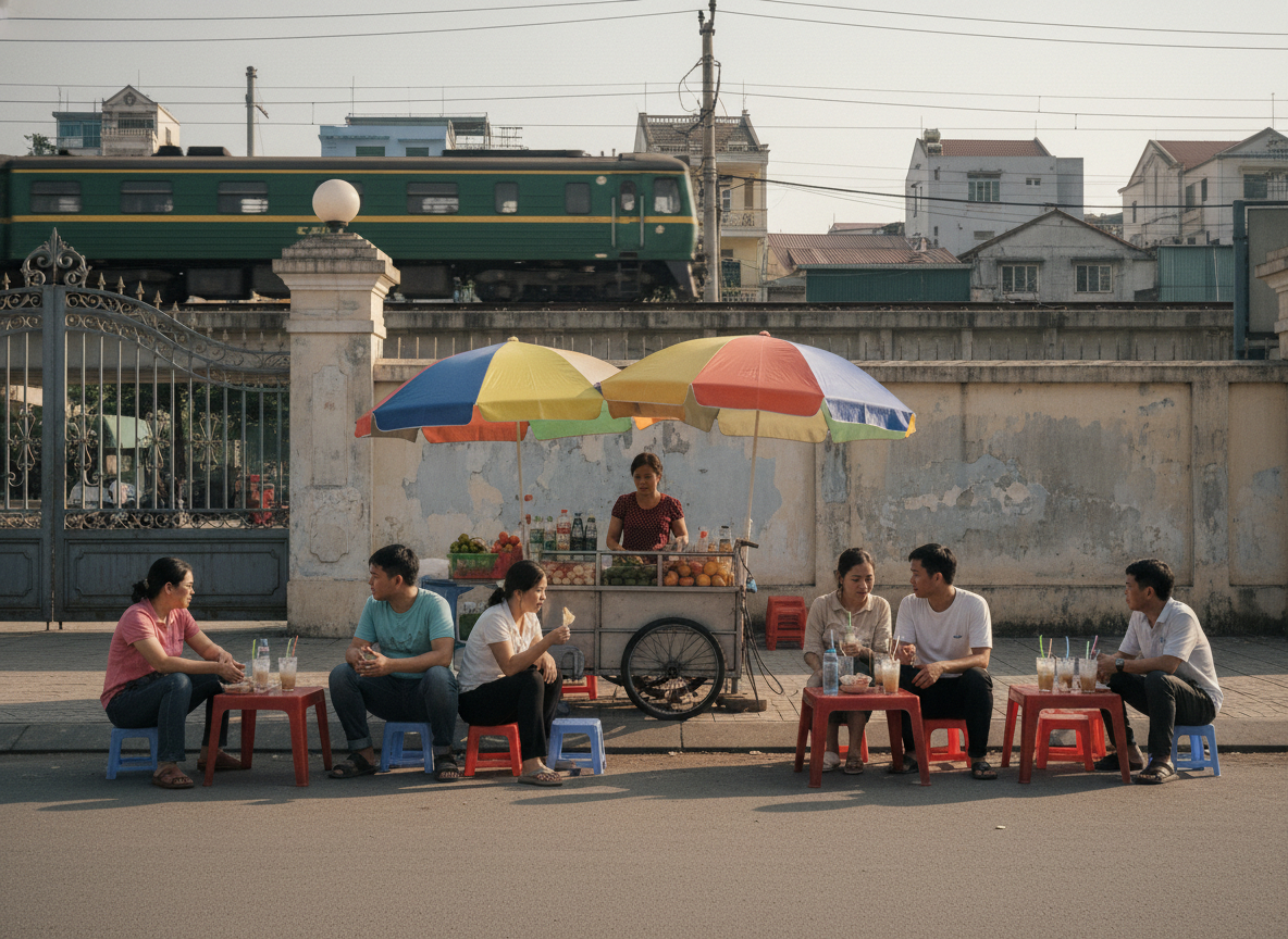 Tôi muốn tạo một hình ảnh là quán nước uống vỉa hè trước...