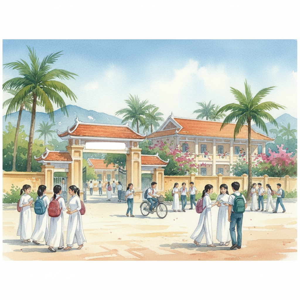 Mai em có đi học không. Với đặc điểm Phong cách: Màu nước (water...