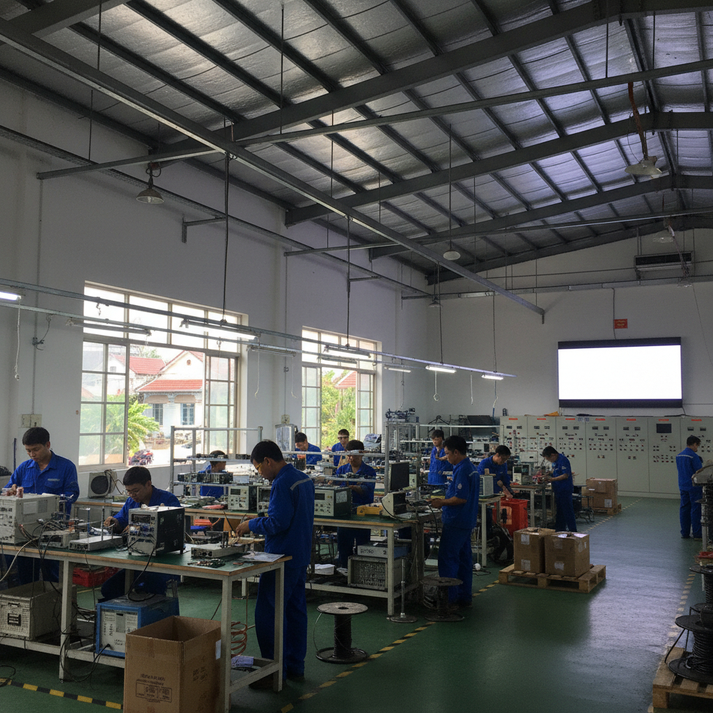 Xưởng vận hành thiết bị điện tử . Với đặc điểm phong cách...