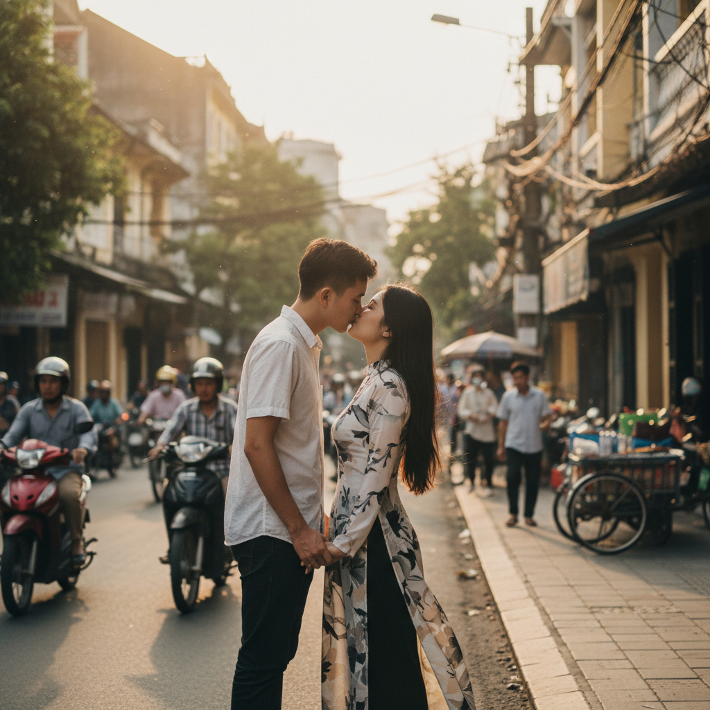 Hôn nhau . Với đặc điểm phong cách thực tế . Nếu người dùng...