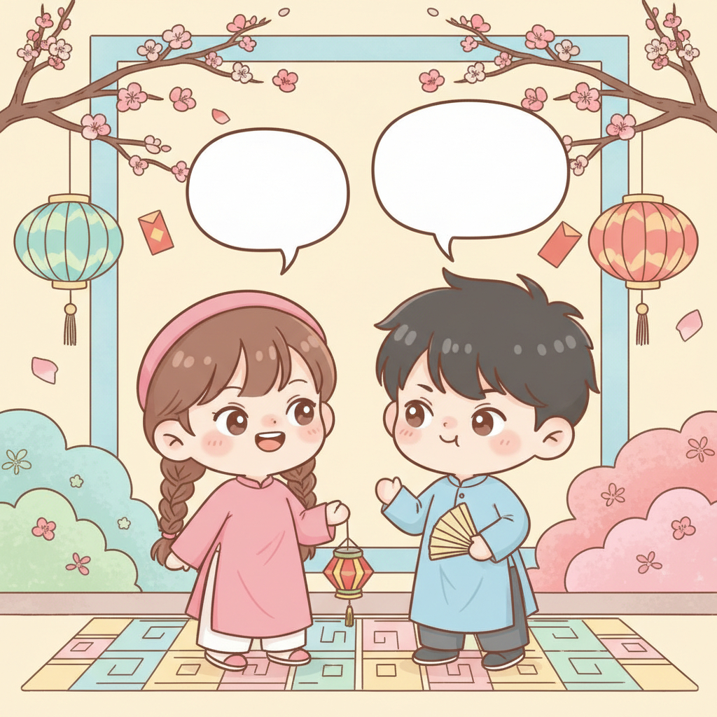 Một gia đình mặc áo dài truyền thống tươi cười trước không...