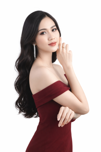 Cô gái, tạo dáng thanh lịch, phụ nữ, đầm trễ vai, màu đỏ đô, girl, elegant posing, woman, off shoulder dress, dark red 2