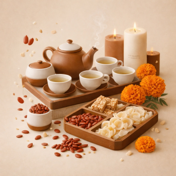 Bộ ấm trà, trà nóng, mứt gừng, hạt dưa, hoa cúc vạn thọ, nến, tĩnh vật, ấm cúng, thư giãn, tea set, hot tea, candied ginger, melon seeds, marigold, candles, still life, cozy, relax