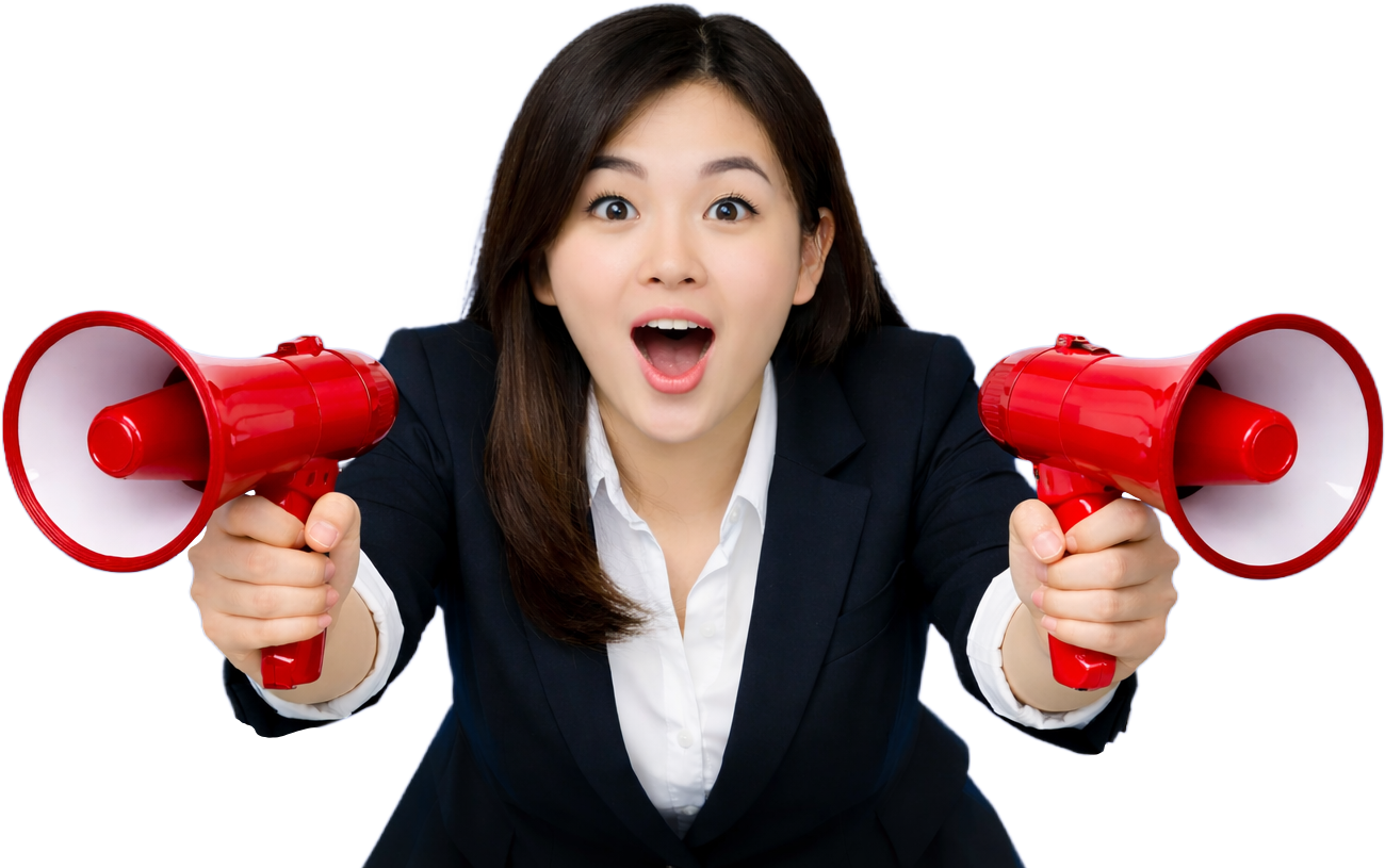 Cô gái, cầm loa thông báo 1