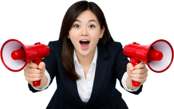 Cô gái, cầm loa thông báo 1