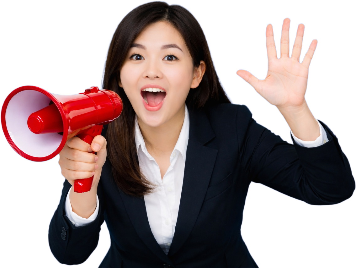 Cô gái, cầm loa thông báo 2