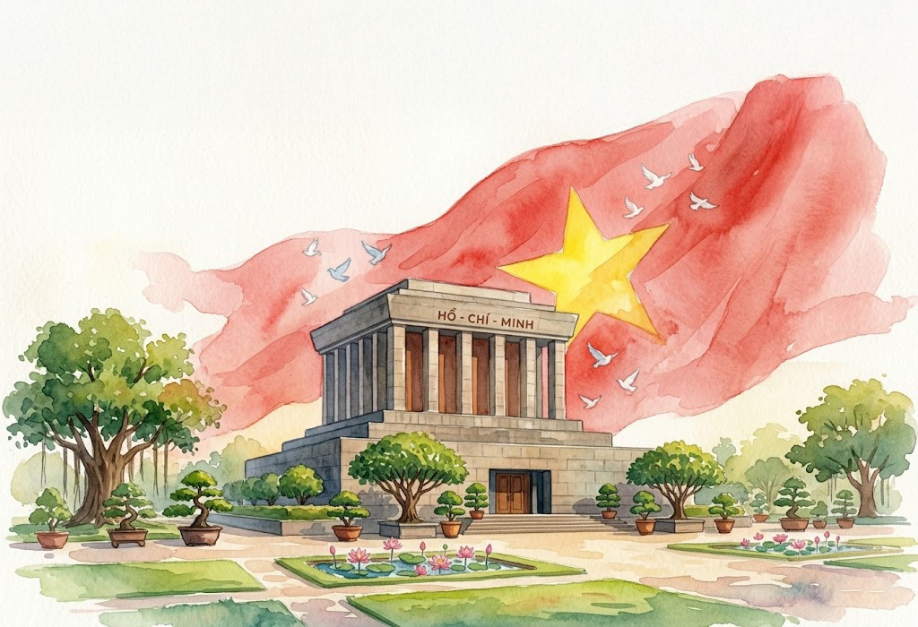 Lăng Bác, cờ đỏ sao vàng
