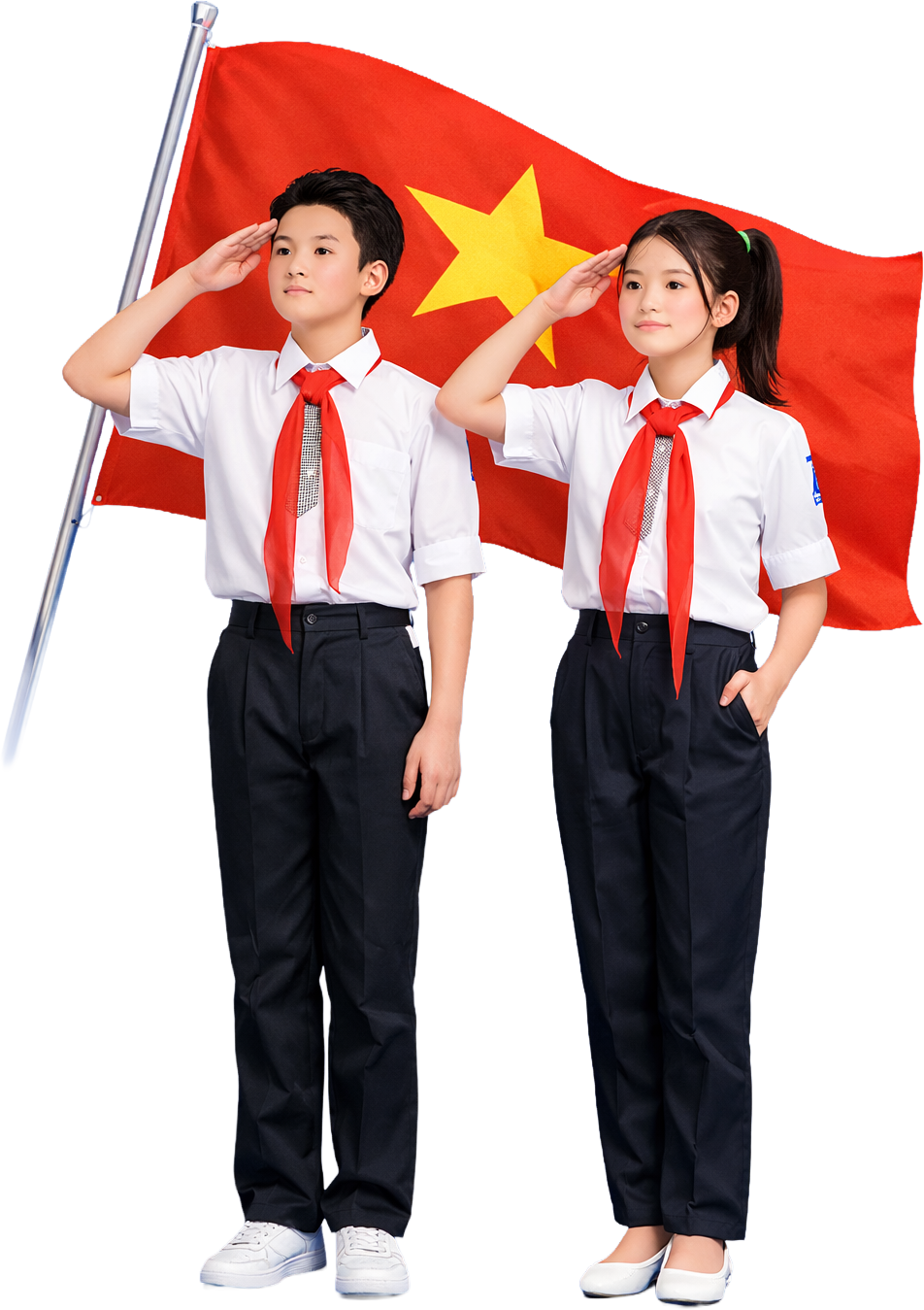 Cậu bé, cô bé, chào cờ