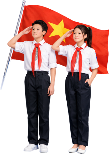 Cậu bé, cô bé, chào cờ