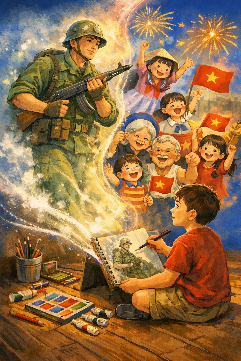Cậu bé, vẽ tranh