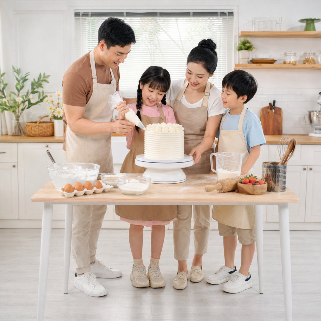 Gia đình, làm bánh kem 5