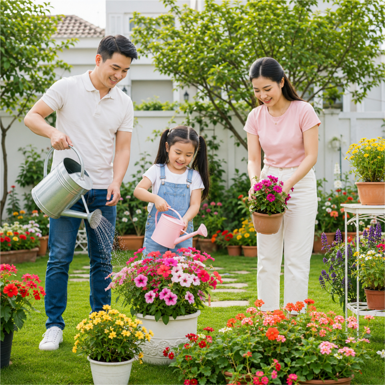 Gia đình, chăm sóc vườn hoa 1