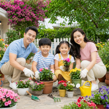 Gia đình, chăm sóc vườn hoa 2