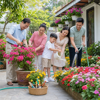 Gia đình, chăm sóc vườn hoa 3