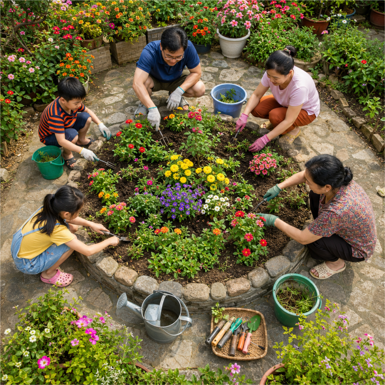 Gia đình, chăm sóc vườn hoa 13