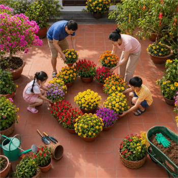 Gia đình, chăm sóc vườn hoa 15