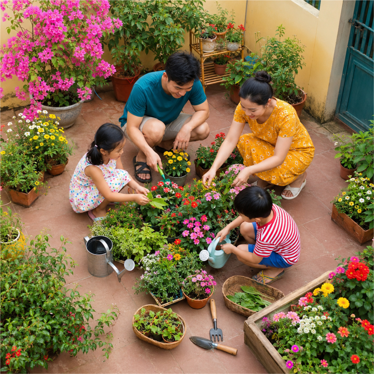 Gia đình, chăm sóc vườn hoa 9