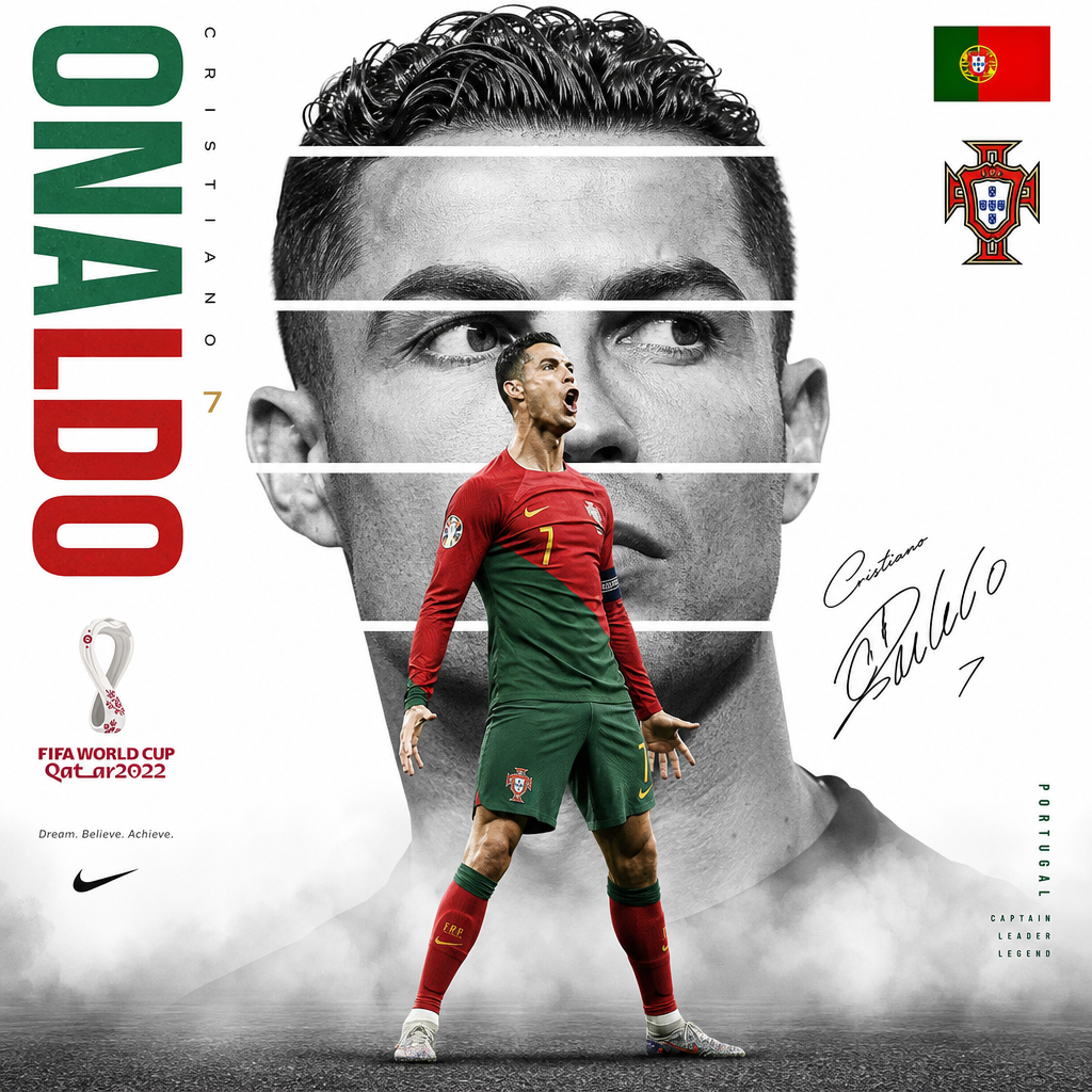 This premium FIFA World Cup poster design features a legendary football...