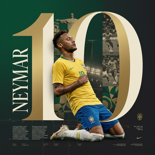 Create an award-winning Behance sports poster featuring Neymar Jr. designed by a...