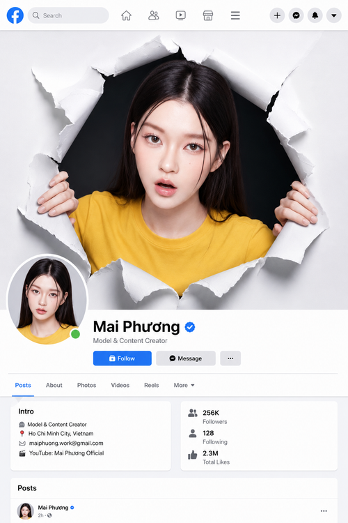 Một bức ảnh 3D sáng tạo mô phỏng giao diện hồ sơ mạng xã hội, với hình ảnh nhân vật ở ảnh...