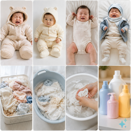 hình ảnh sai lầm khi chọn đồ mùa đông cho bé sơ sinh: quá dày, quá cứng, size vừa khít,...